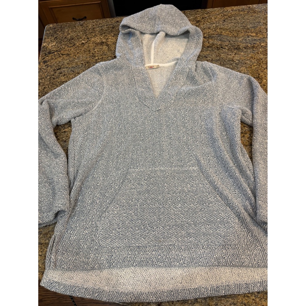 Faherty Seabrook Hood Poncho Whitewater Herringbone Knit Medium Pullover